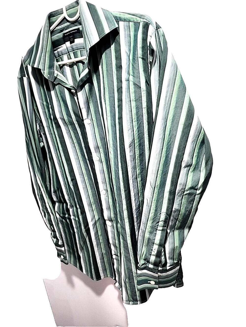 Banana Republic Green Striped Collar Shirt Sz 16/16.5